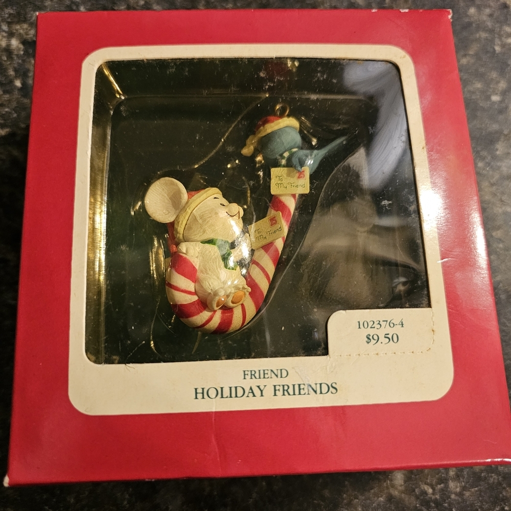 Carlton Heirloom Christmas Holiday Friends 1989 Vtg Ornament Mouse Bird Mail